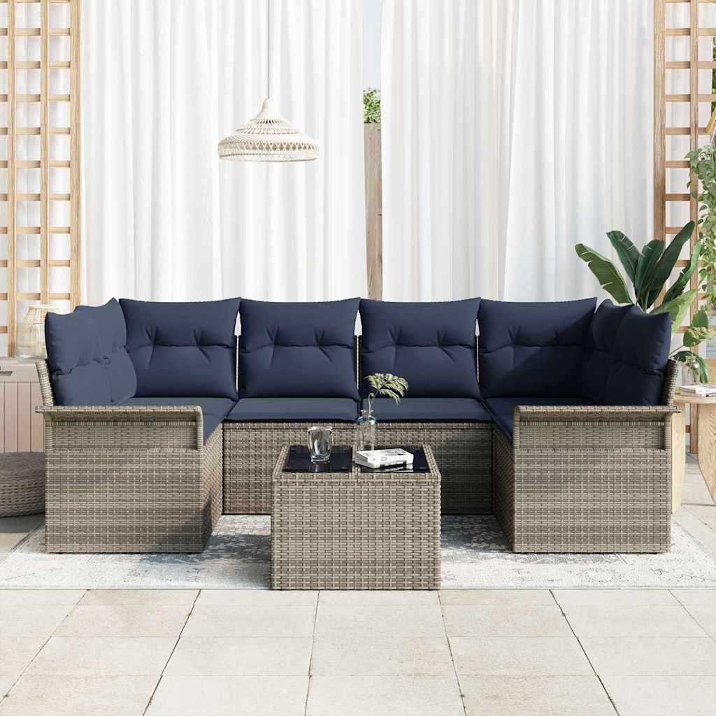 vidaXL Tuinbank Set met kussen 7 pcs Beige en Rood poly rattan