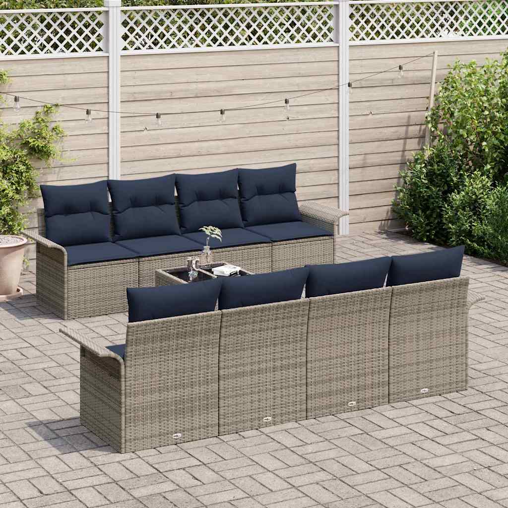 vidaXL Tuinbank Set met kussen 9 pcs Beige en Rood poly rattan