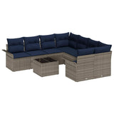 vidaXL Tuinbank Set met kussen 9 pcs Beige en Rood poly rattan