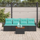 vidaXL Garden Sofa Set with Storage 5 pcs Grey and Navy Blue Poly Rattan