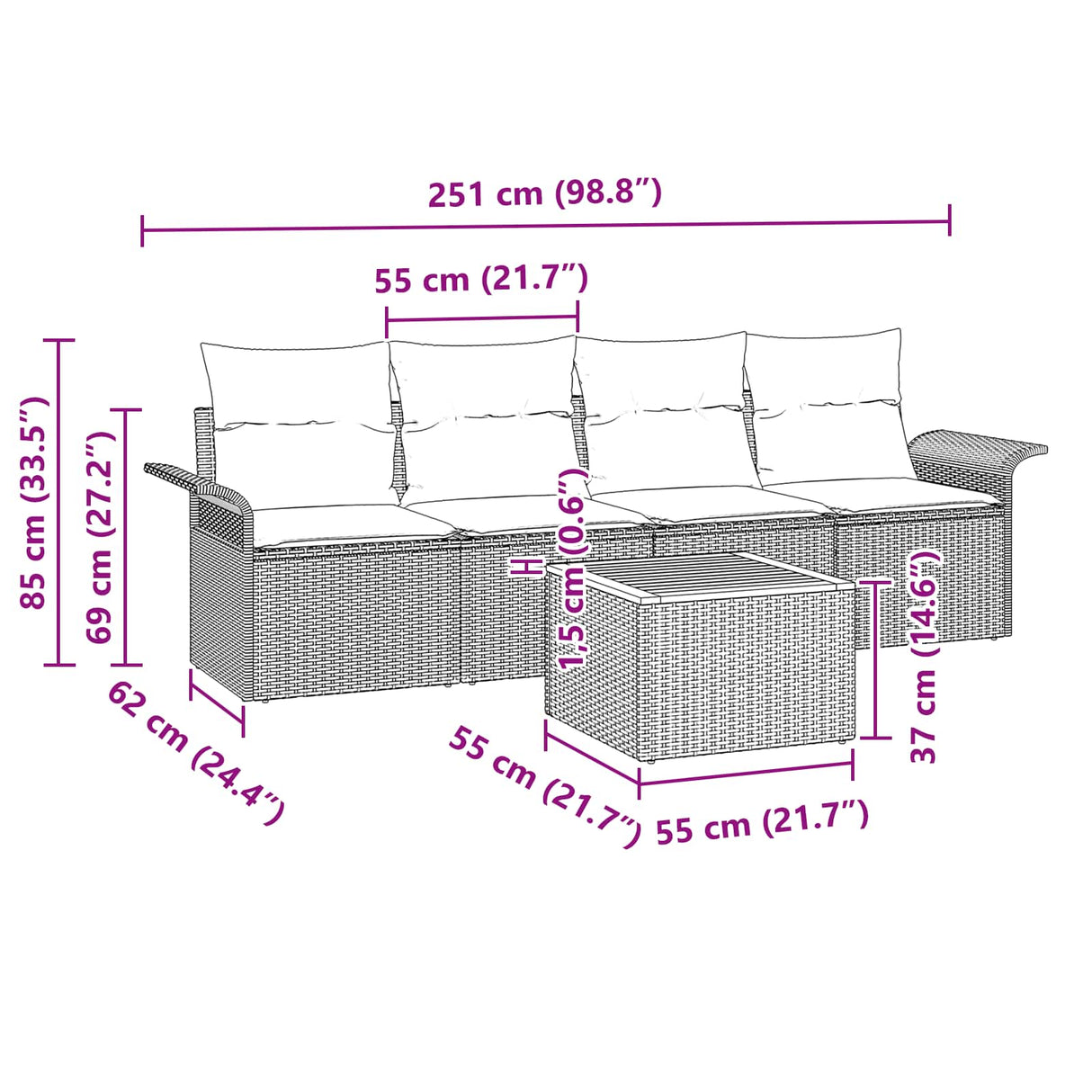 vidaXL Garden Sofa Set with Storage 5 pcs Grey and Navy Blue Poly Rattan