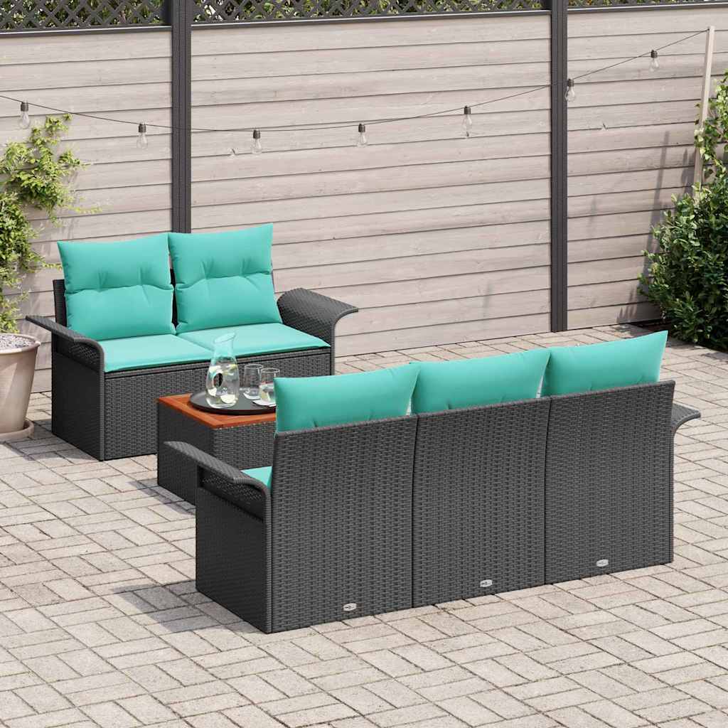 vidaXL Garden Sofa Set with Storage 6 pcs Grey and Navy Blue Poly Rattan