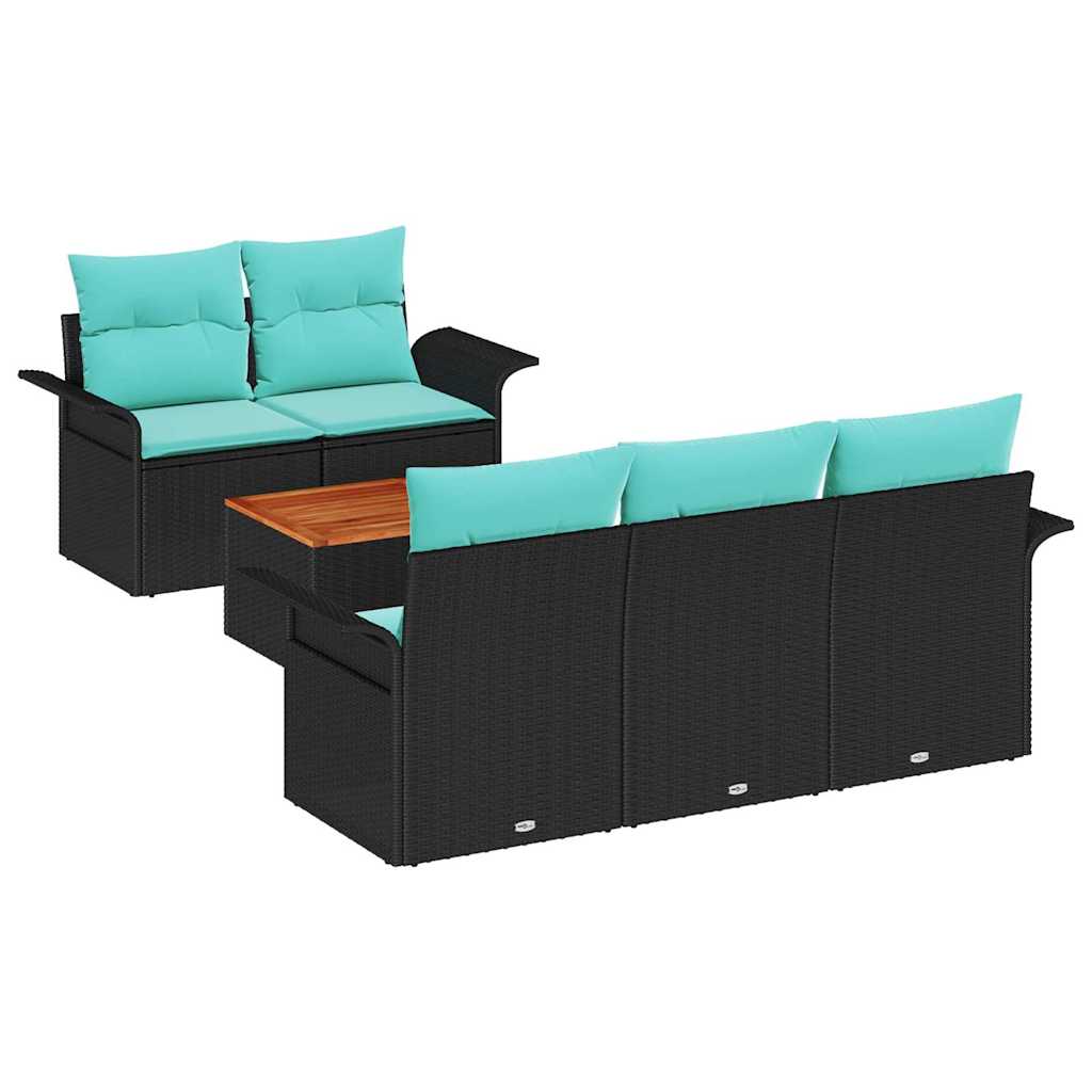 vidaXL Garden Sofa Set with Storage 6 pcs Grey and Navy Blue Poly Rattan