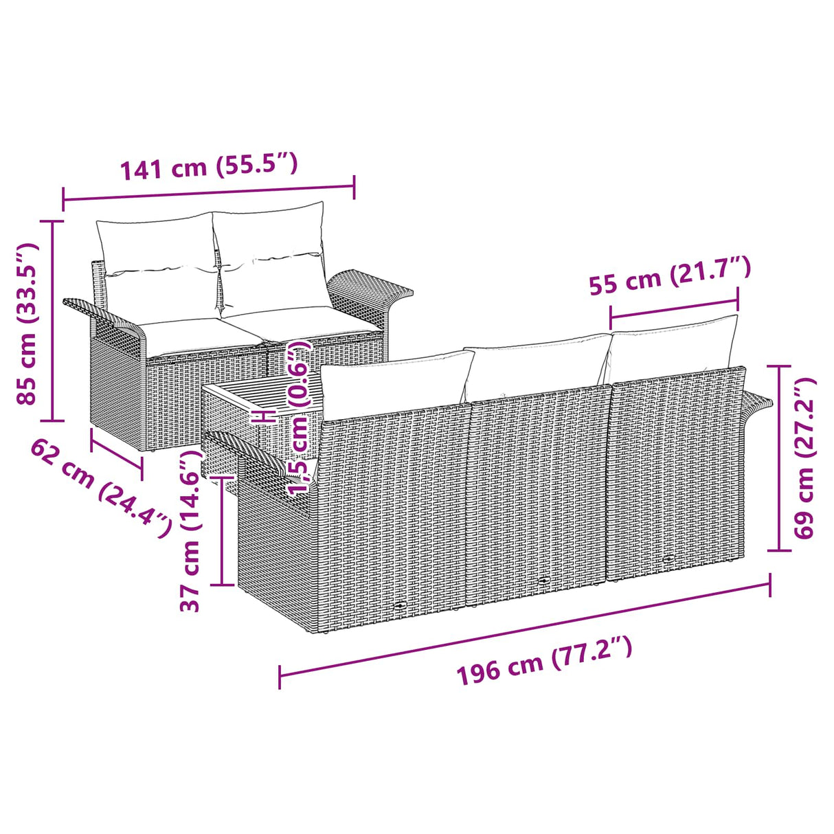 vidaXL Garden Sofa Set with Storage 6 pcs Grey and Navy Blue Poly Rattan