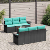 vidaXL Garden Lounge Set with Storage 7 pcs Grey and Navy Blue Poly Rattan