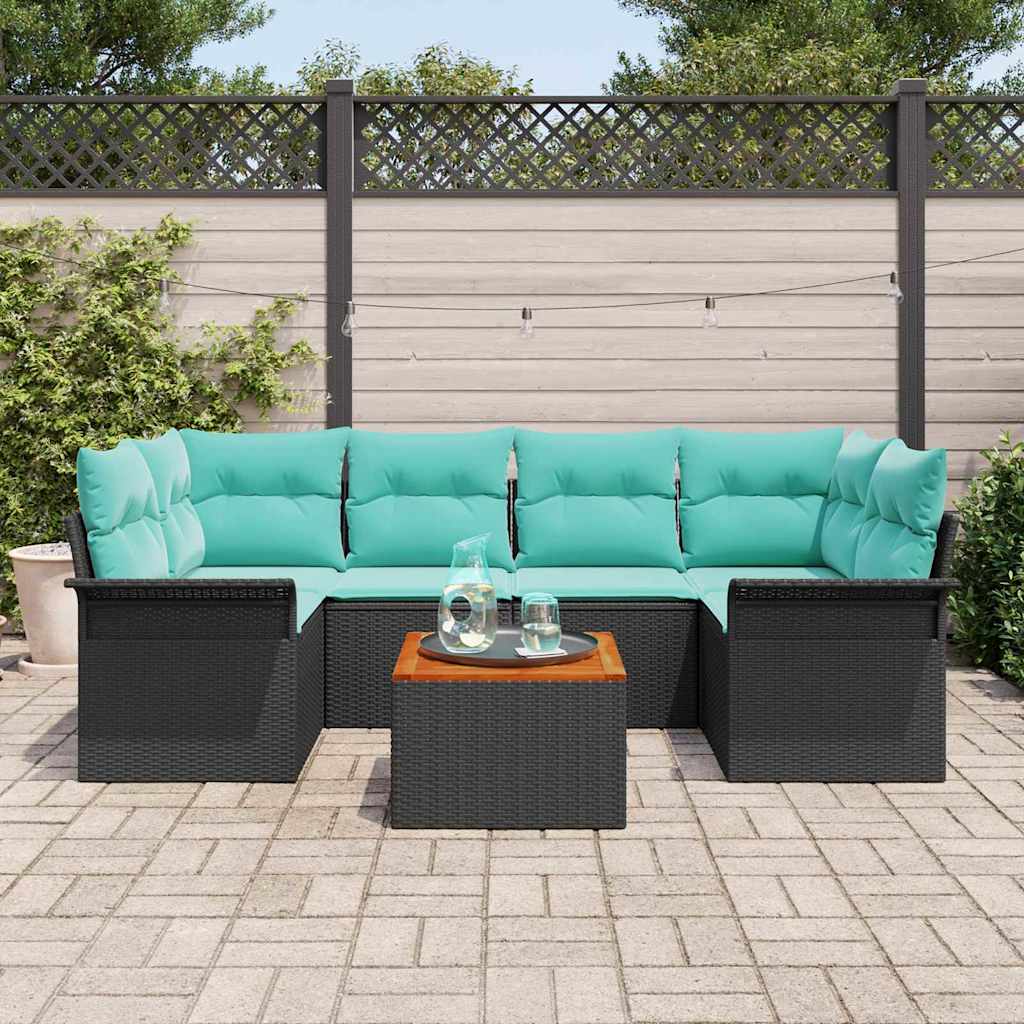 vidaXL Garden Sofa Set with Storage 7 pcs Grey and Navy Blue Poly Rattan