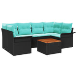 vidaXL Garden Sofa Set with Storage 7 pcs Grey and Navy Blue Poly Rattan