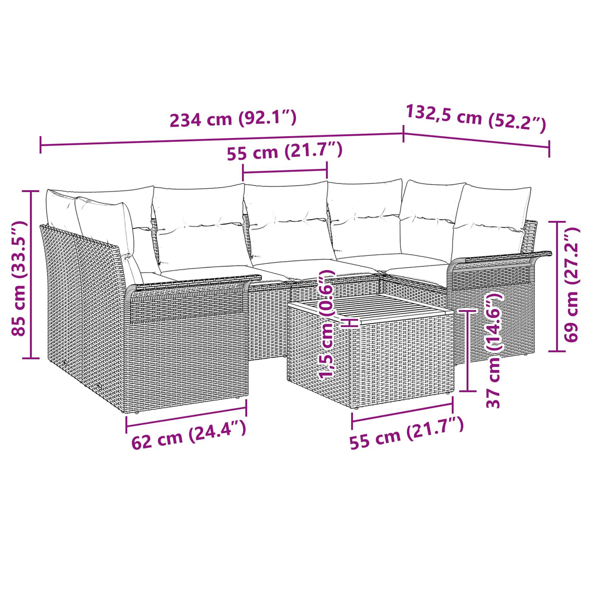 vidaXL Garden Sofa Set with Storage 7 pcs Grey and Navy Blue Poly Rattan