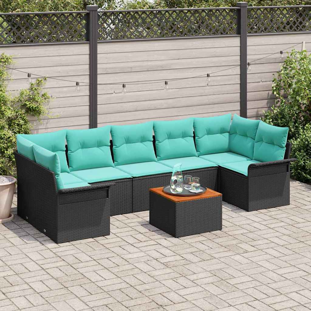 vidaXL Tuinbank Set met opslag 8 pcs Grijs en Marineblauw poly rattan