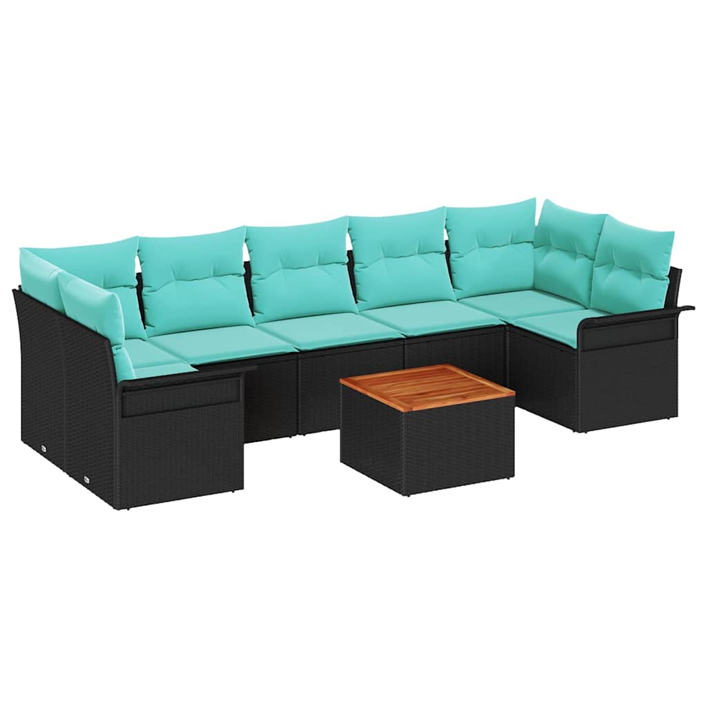 vidaXL Tuinbank Set met opslag 8 pcs Grijs en Marineblauw poly rattan