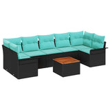 vidaXL Tuinbank Set met opslag 8 pcs Grijs en Marineblauw poly rattan