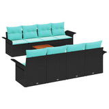 vidaXL Garden Lounge Set with Storage 9 pcs Grey and Navy Blue Poly Rattan