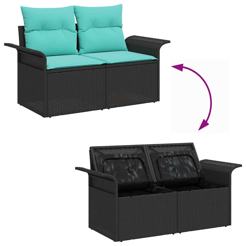 vidaXL Garden Lounge Set with Storage 9 pcs Grey and Navy Blue poly rattan