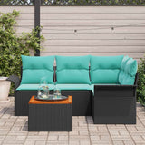 vidaXL Garden Storage Bench Set 5 pcs Grey and Navy Blue Poly Rattan