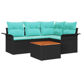 vidaXL Garden Storage Bench Set 5 pcs Grey and Navy Blue Poly Rattan