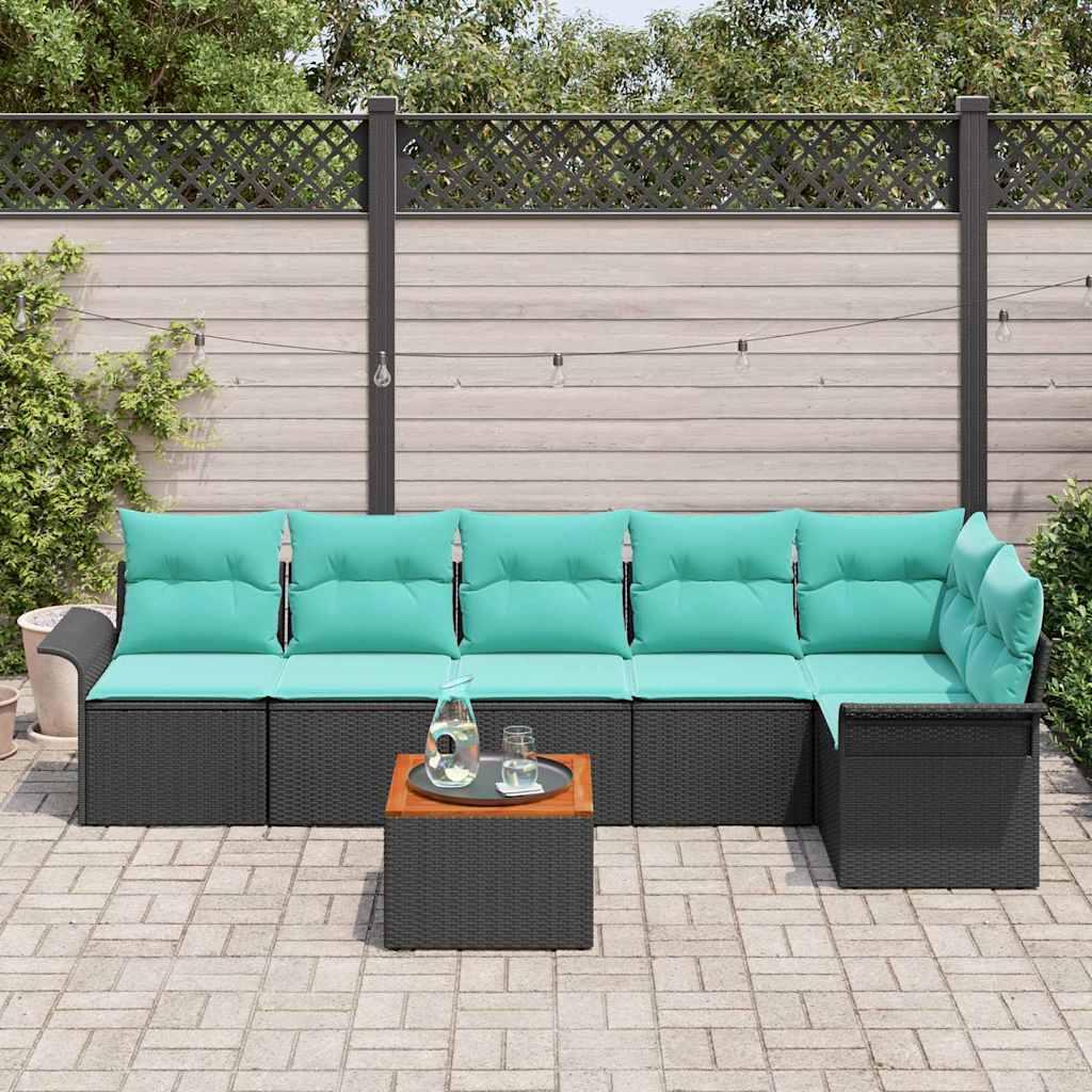 vidaXL Garden Sofa Set with Storage 7 pcs Grey and Dark Blue poly rattan