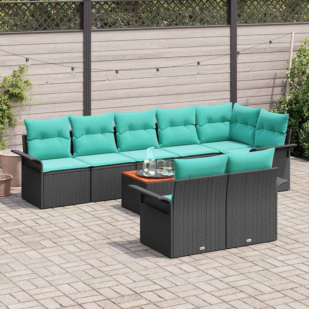 vidaXL Garden Lounge Set with Storage 9 pcs Grey and Navy Blue poly rattan