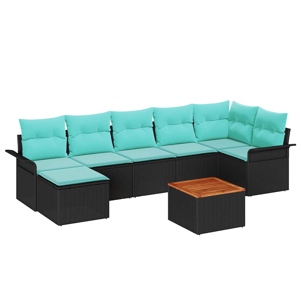 vidaXL Tuinbank Set met opslag 8 pcs Grijs en Marineblauw poly rattan