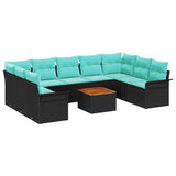 vidaXL Tuinbank Set met opslag 10 pcs Grijs en Marineblauw poly rattan