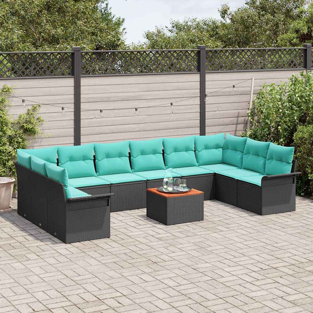 vidaXL Garden Sofa Set with Storage 11 pcs Grey and Navy Blue poly rattan
