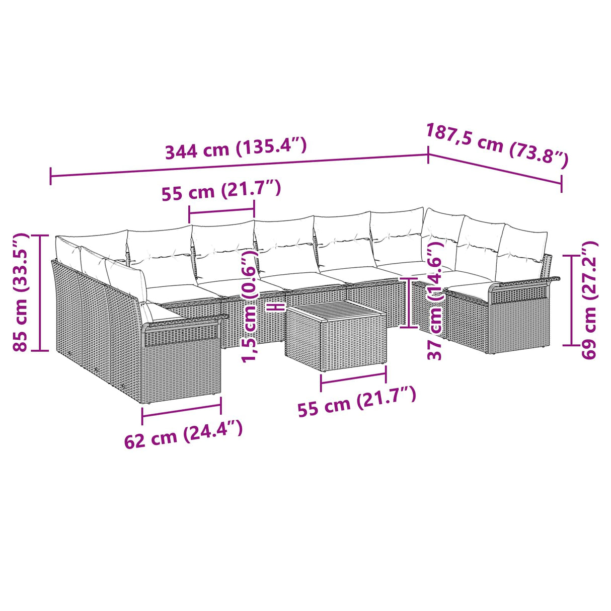 vidaXL Garden Sofa Set with Storage 11 pcs Grey and Navy Blue poly rattan