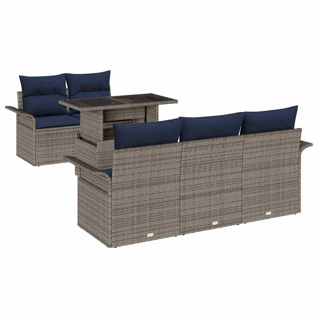 vidaXL Tuinbank Set met kussen met opslag 6 pcs Bruin Poly Riet