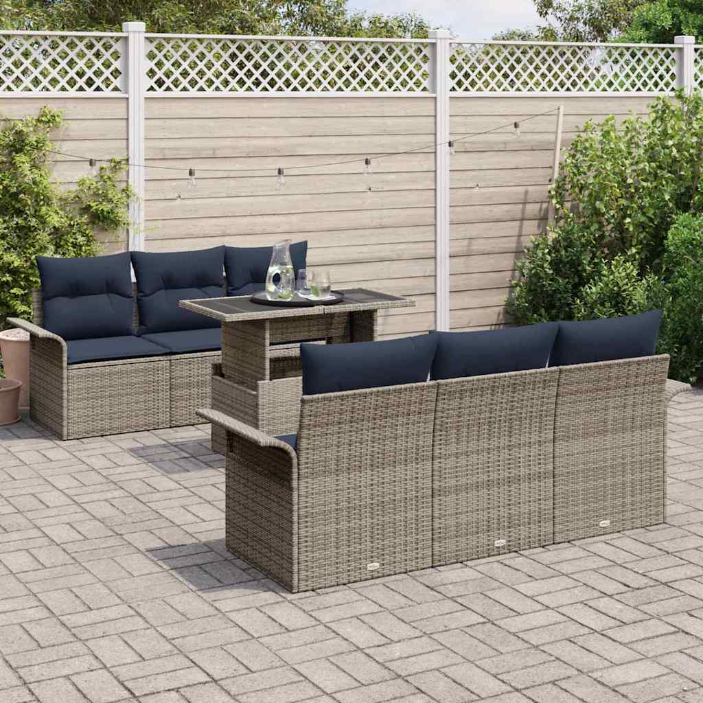 vidaXL Garden Sofa Set with Cushion and Storage 7 pcs Brown Poly Rattan