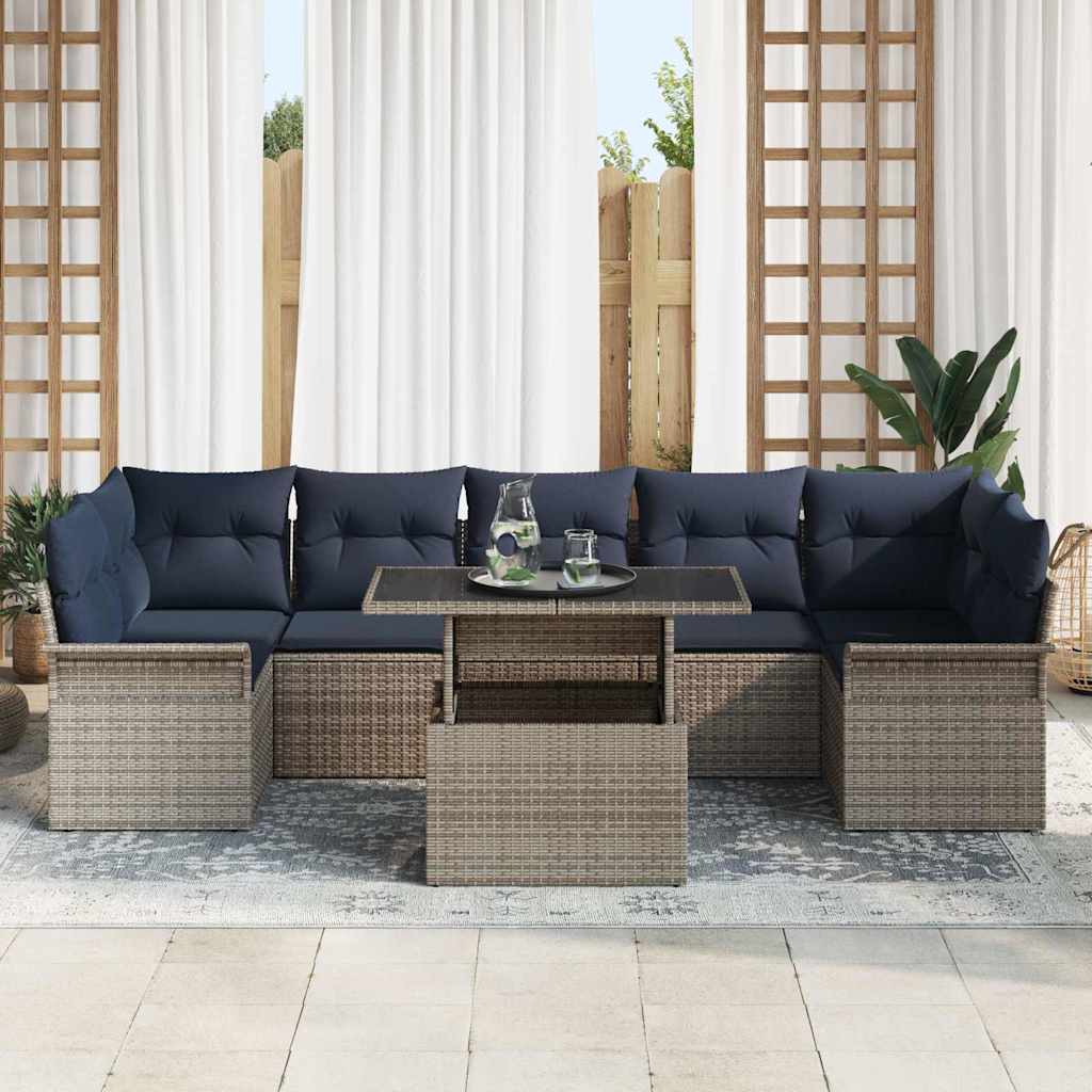 vidaXL Tuinbank Set met kussen met opslag 8 pcs Bruin Poly Riet
