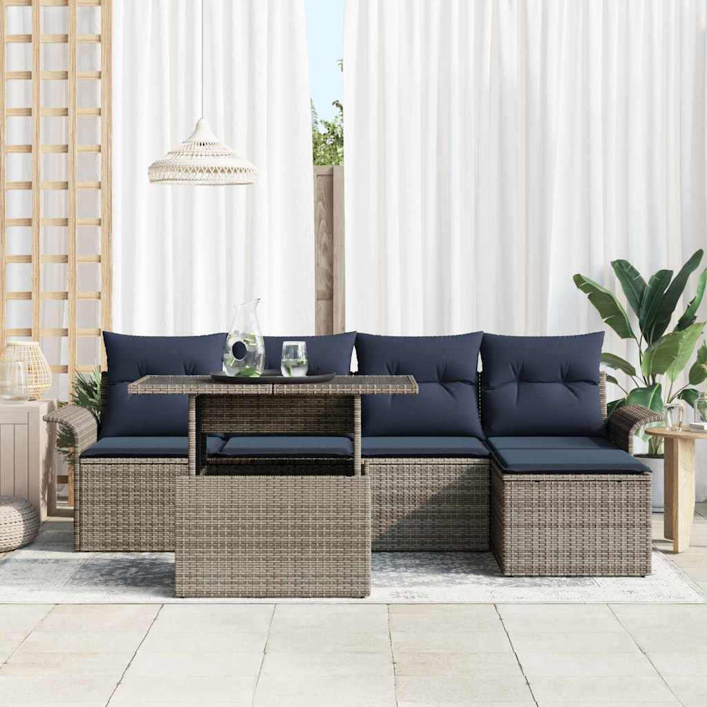 vidaXL Garden Lounge Set with Cushions and Storage 6 pcs Brown Poly Rattan