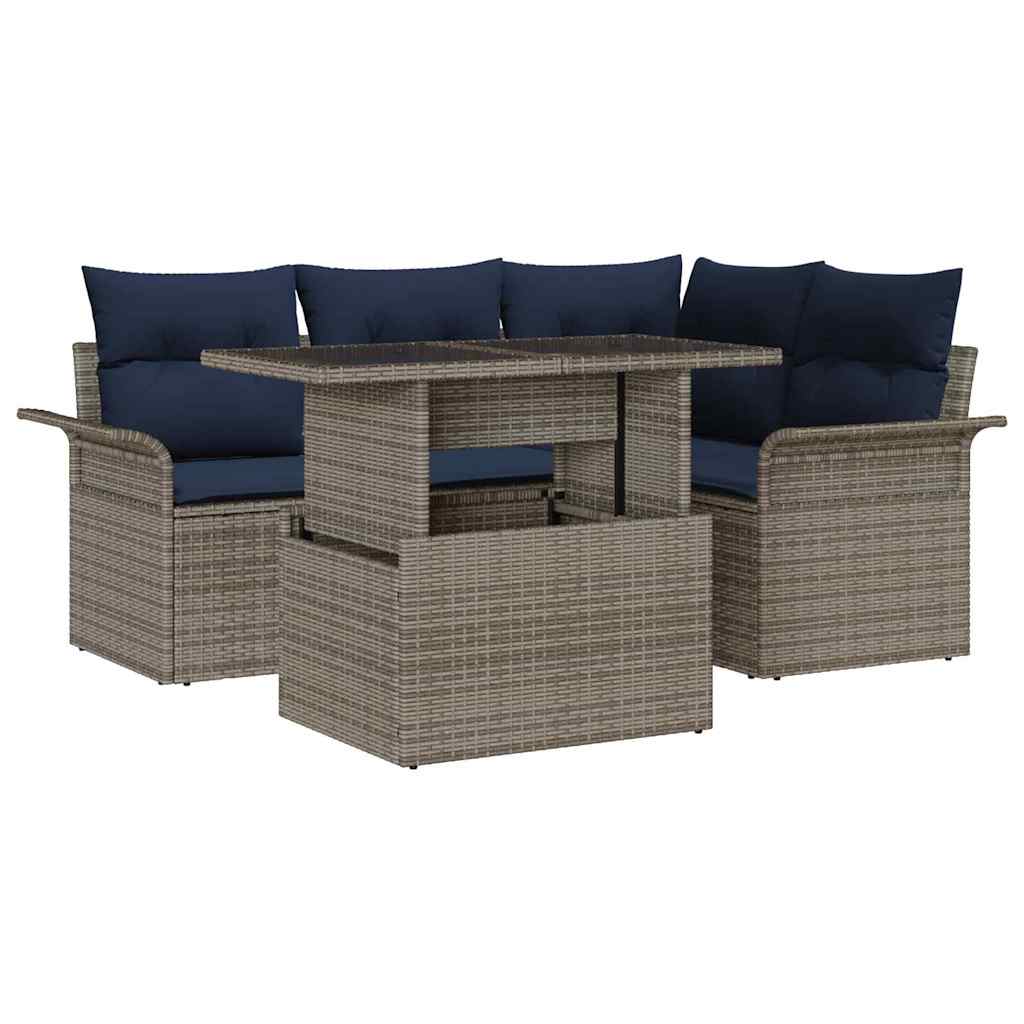 vidaXL Tuinbank Set met kussen met opslag 5 pcs Bruin Poly Riet