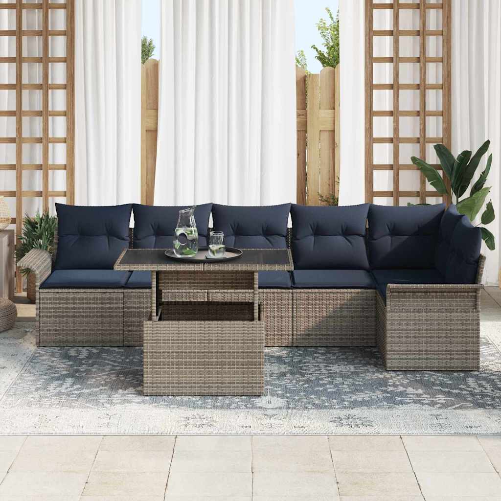 vidaXL Tuinbank Set met kussen met opslag 7 pcs Bruin Poly rattan