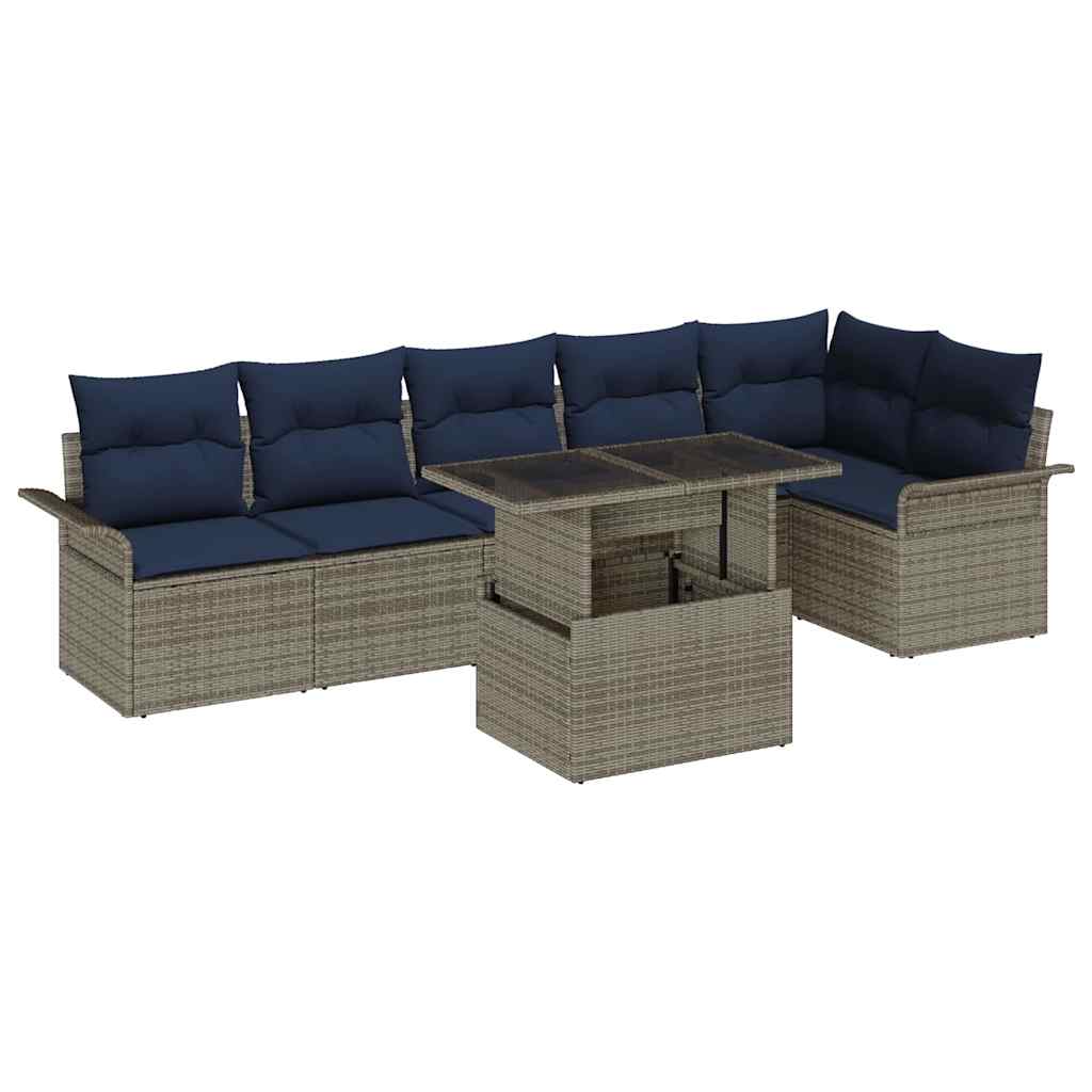 vidaXL Tuinbank Set met kussen met opslag 7 pcs Bruin Poly rattan