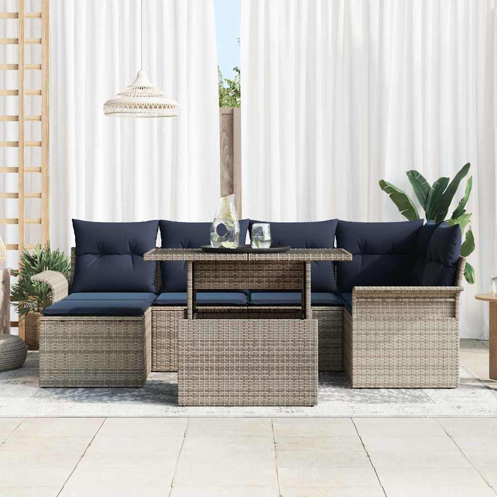 vidaXL Tuinbank Set met kussen met opslag 7 pcs Bruin Poly Riet
