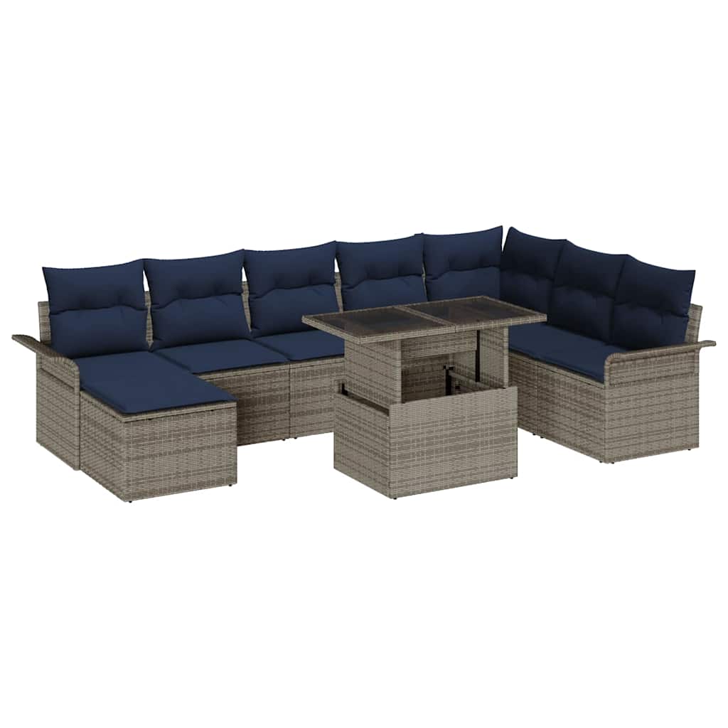 vidaXL Garden Sofa Set with Cushions 9 pcs Brown Poly Rattan