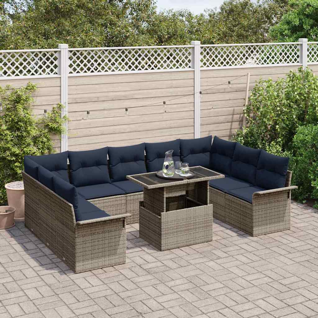 vidaXL Tuinbank Set met kussen met kussen 10 pcs Bruin Poly Riet