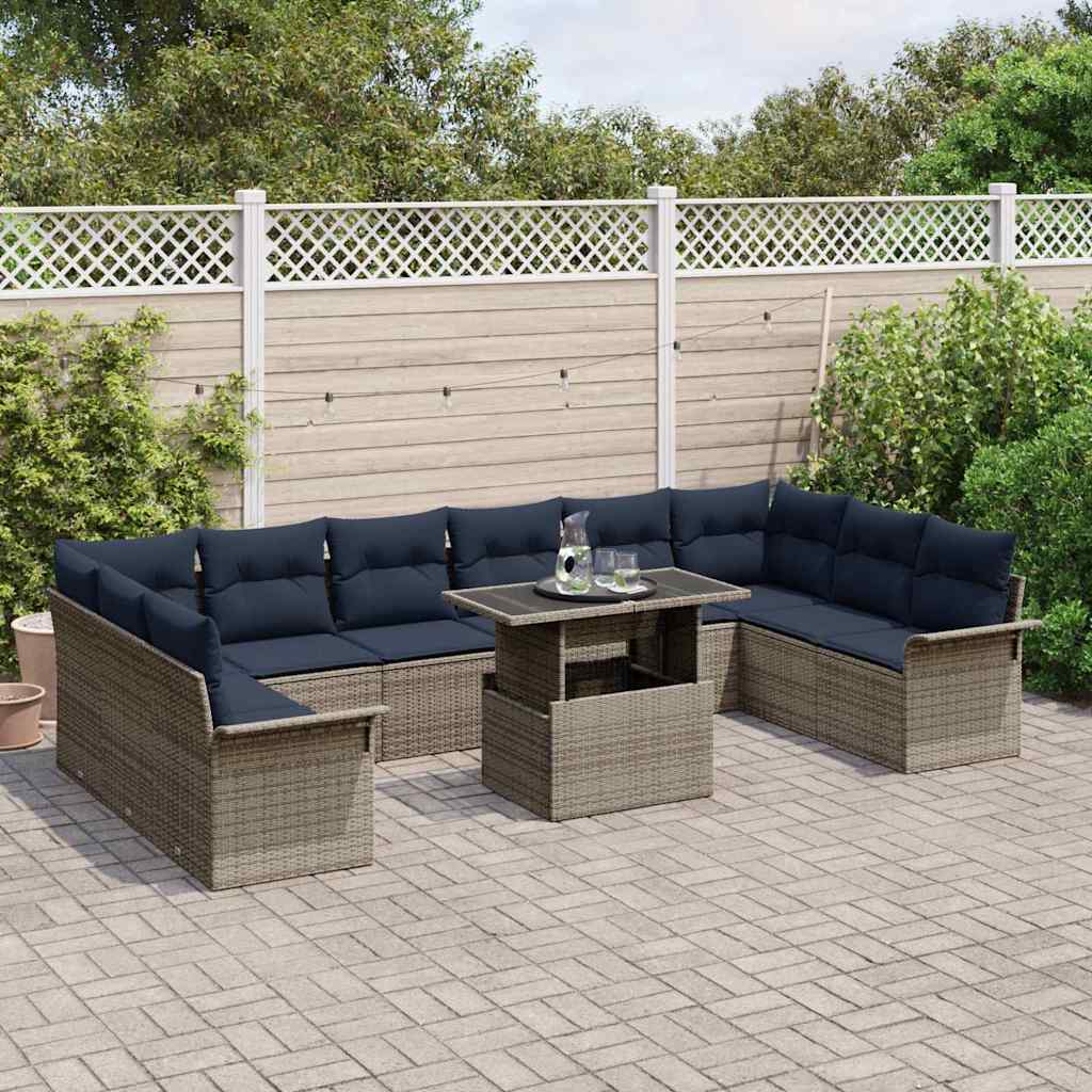 vidaXL Tuinbank Set met kussen met kussen 11 pcs Bruin Poly Riet