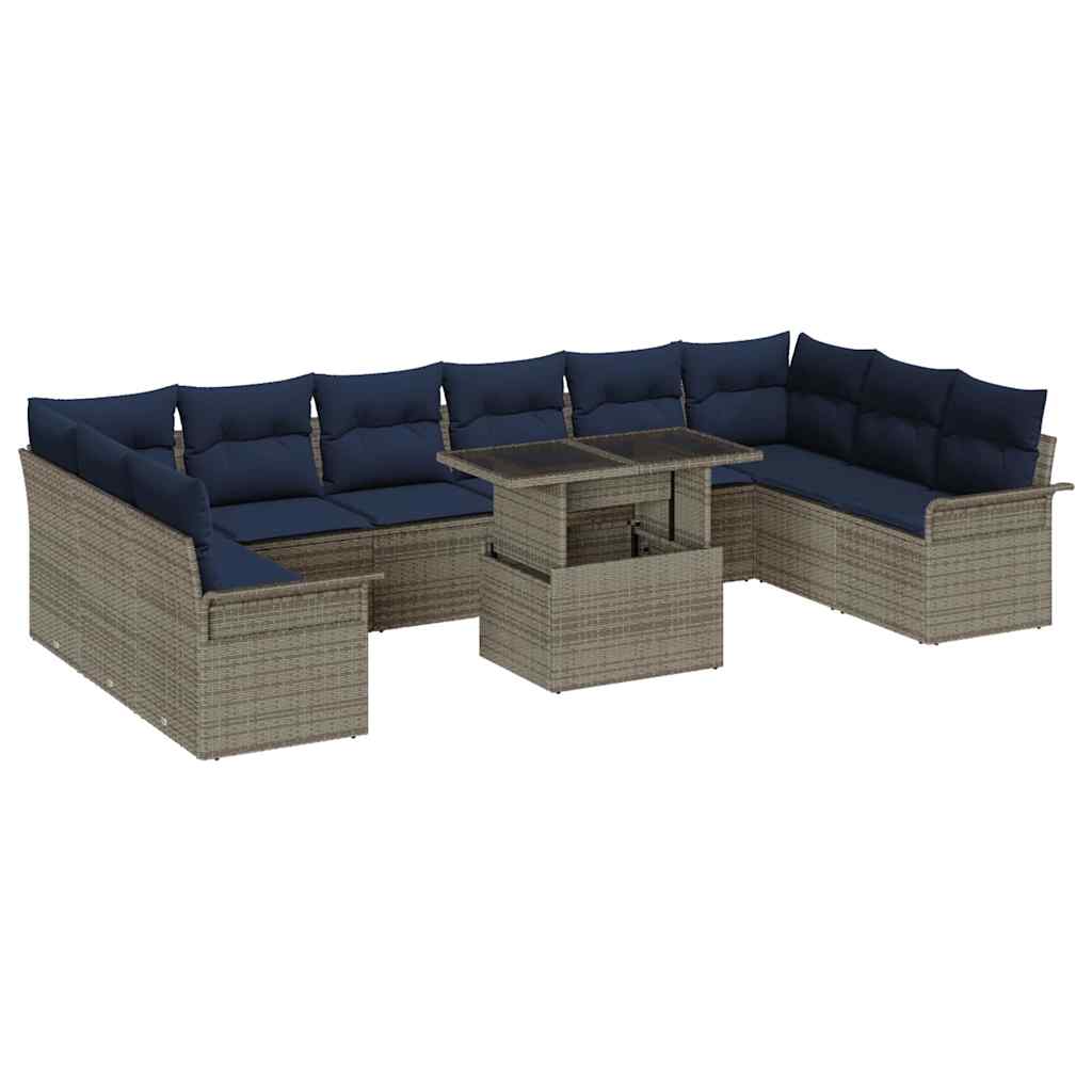 vidaXL Tuinbank Set met kussen met kussen 11 pcs Bruin Poly Riet