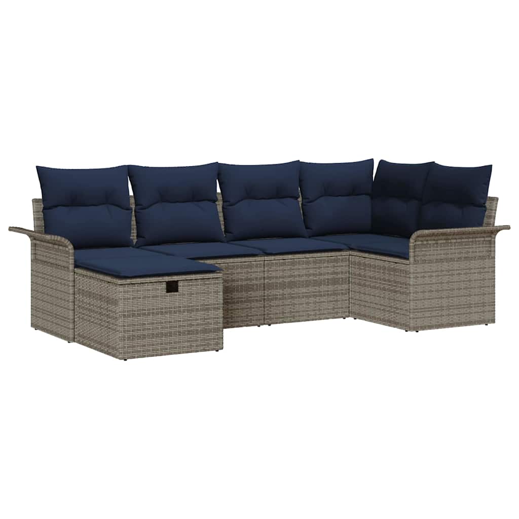vidaXL Tuinbank Set met kussen 6 pcs Bruin en Rood poly rattan