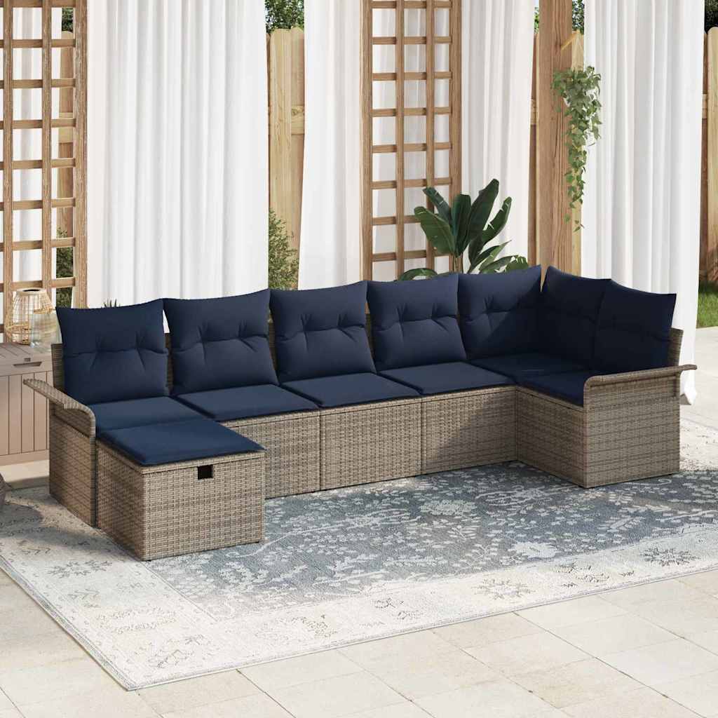 vidaXL Tuinbank Set met kussen 7 pcs Bruin en Rood poly rattan