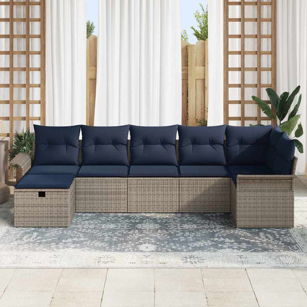 vidaXL Tuinbank Set met kussen 7 pcs Bruin en Rood poly rattan