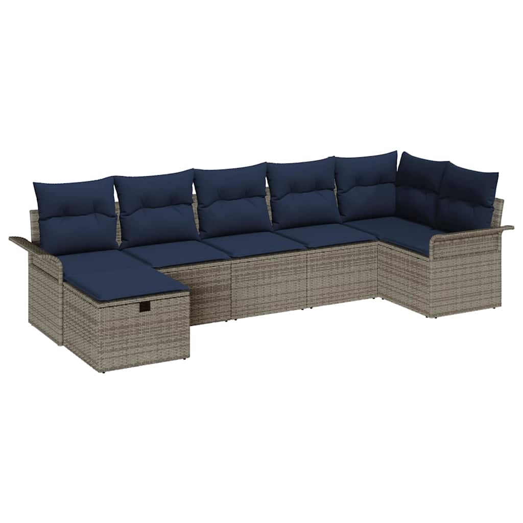 vidaXL Tuinbank Set met kussen 7 pcs Bruin en Rood poly rattan