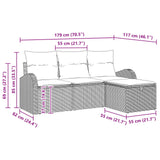 vidaXL Bankstel met kussen met opslag 4 pcs Bruin en Rood poly rattan