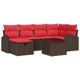 vidaXL Bankstel met kussen met opslag 6 pcs Bruin en Rood poly rattan