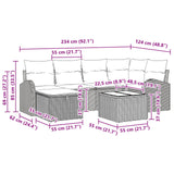 vidaXL Bankstel met kussen met opslag 6 pcs Bruin en Rood poly rattan