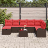 vidaXL Bankstel met kussen met opslag Bruin en Rood poly rattan