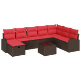 vidaXL Bankstel met kussen met opslag Bruin en Rood poly rattan