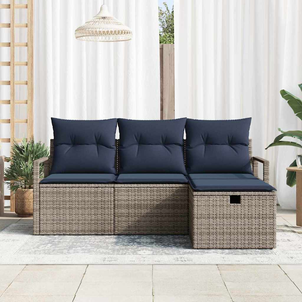vidaXL Bankstel met kussen met opslag 4 pcs Bruin en Rood poly rattan