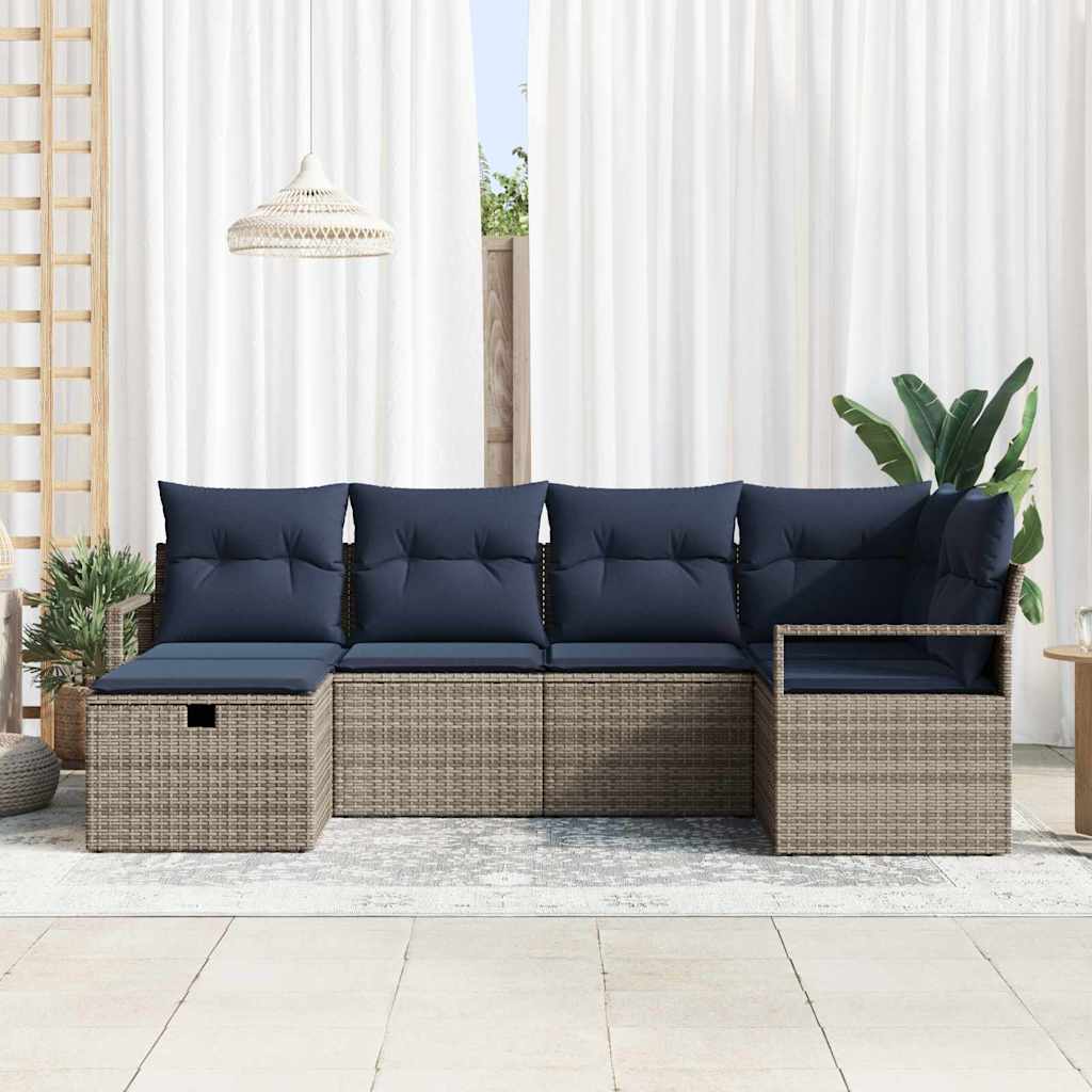 vidaXL Bankstel met kussen met opslag Bruin en Rood poly rattan