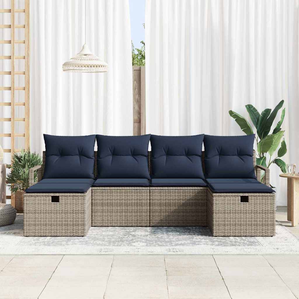 vidaXL Sofa Set with Cushion and Storage 6 pcs Brown and Red poly rattan