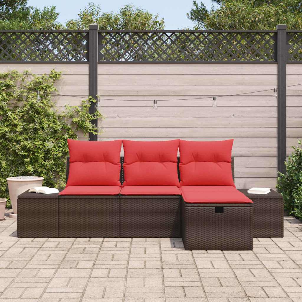 vidaXL Tuinbank Set met kussen met opslag 4 pcs poly rattan